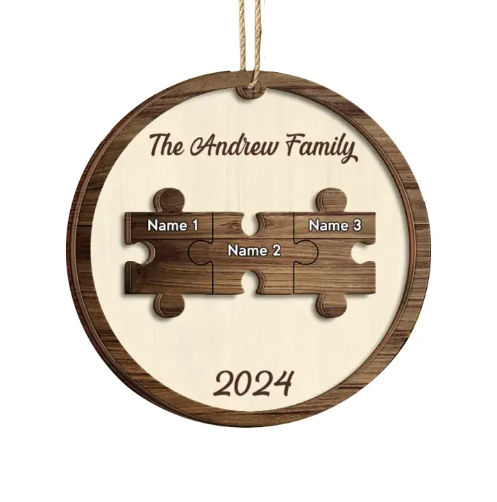 Christmas Family Puzzle Ornament Custom Name - Gift For Family - Personalized 2-Layered Wooden Ornament