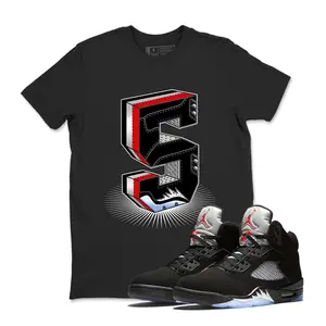 Shirt Match AJ 5 OG Black Metallic Reimagined Sneaker Tee Number Statue  T shirt, sneaker shirt, black red white jordan shirt.
