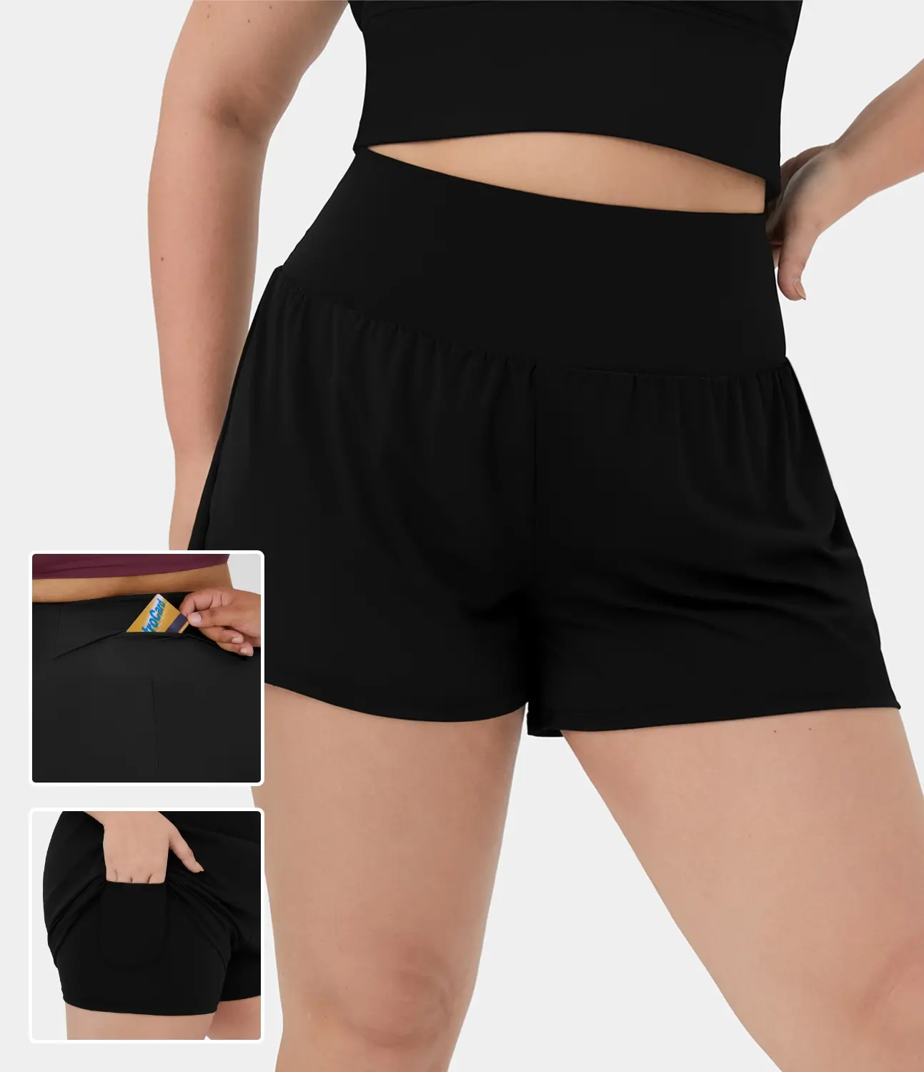Halara Back Pocket Plus Side Hidden Pocket 2-in-1 Gym Plus Size Shorts 2.5''