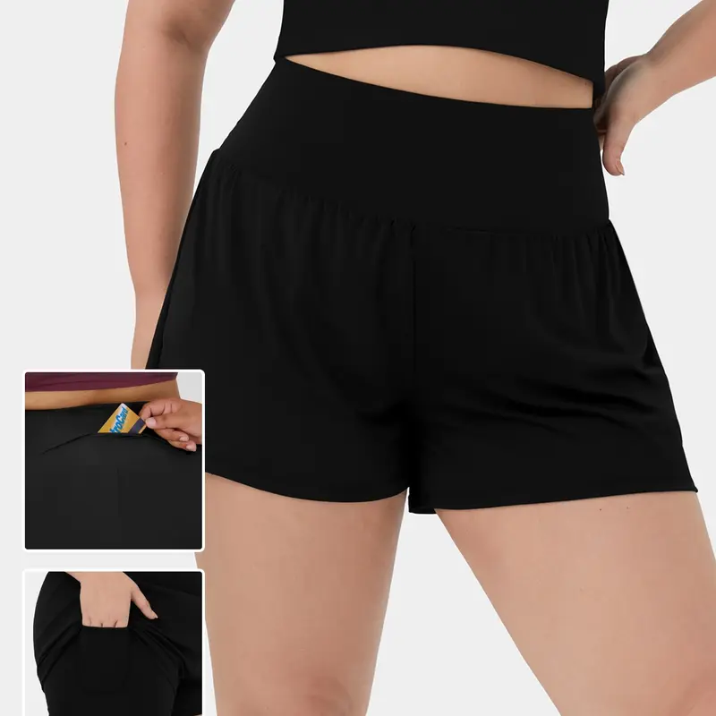Halara Back Pocket Plus Side Hidden Pocket 2-in-1 Gym Plus Size Shorts 2.5''