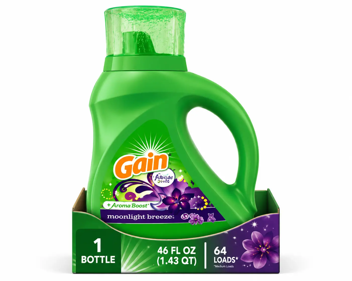 Gain Moonlight Breeze Liquid Laundry Detergent with Aroma Boost, 46 fl oz – HE Compatible, 64 Loads, Long-Lasting Freshness
