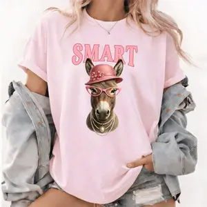 Comfort Colors Smart Donkey Shirt, Funny Animal Quote T-shirt, Pink Aesthetic Donkey with Hat Glasses, Cute Farm Animal Tee
