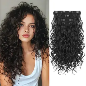 4PCS 14 inch Clip-in Curly Hair Extensions Natural Lace WeftTangle-Free Fiber Secure Fit for Women's Everyday & SpecialOccasion Use