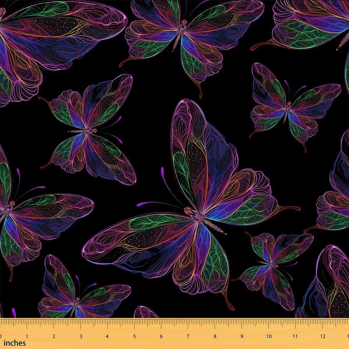 Blue Purple Butterfly Fabric Mysterious Bohemian Wildlife DIY Sewing Craft Hobby Fabric Rainbow Wild Animal Decorative Fabric Soft Flannel Polyester No Stretch