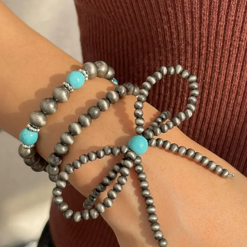 Vintage Simple Style Beaded Bracelet Set, Fashion Turquoise Decorated Jewelry for Party, Daily Clothing Decor, Trendy All-match & Exquisite Jewelry for Birthday Gift, High Quality Bracelet