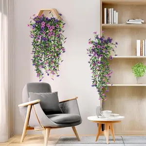 Artificial Moringa Glory Flower Hanging Decoration - Purple Vine Garland with Blooming Flowers and Green Leaves