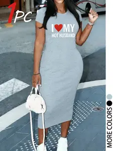 Women's Casual Round Neck Loose Mid-Length Dress, Waist Cinched Slimming Design, Fashion Print, Soft Fabric, Perfect for Summer, Casual Dresses