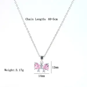 Gold Plated Pink Bow Necklace for Women, Dainty CZ Inlaid Bow Pendant Necklace, Adjustable Snake Chain Sparkly Kawaii Jewelry, Perfect Birthday/Valentine’s Gift for Her locket heart
