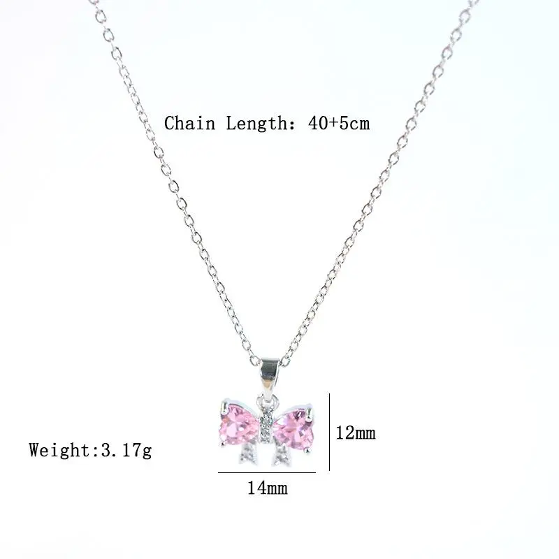 Gold Plated Pink Bow Necklace for Women, Dainty CZ Inlaid Bow Pendant Necklace, Adjustable Snake Chain Sparkly Kawaii Jewelry, Perfect Birthday/Valentine’s Gift for Her locket heart