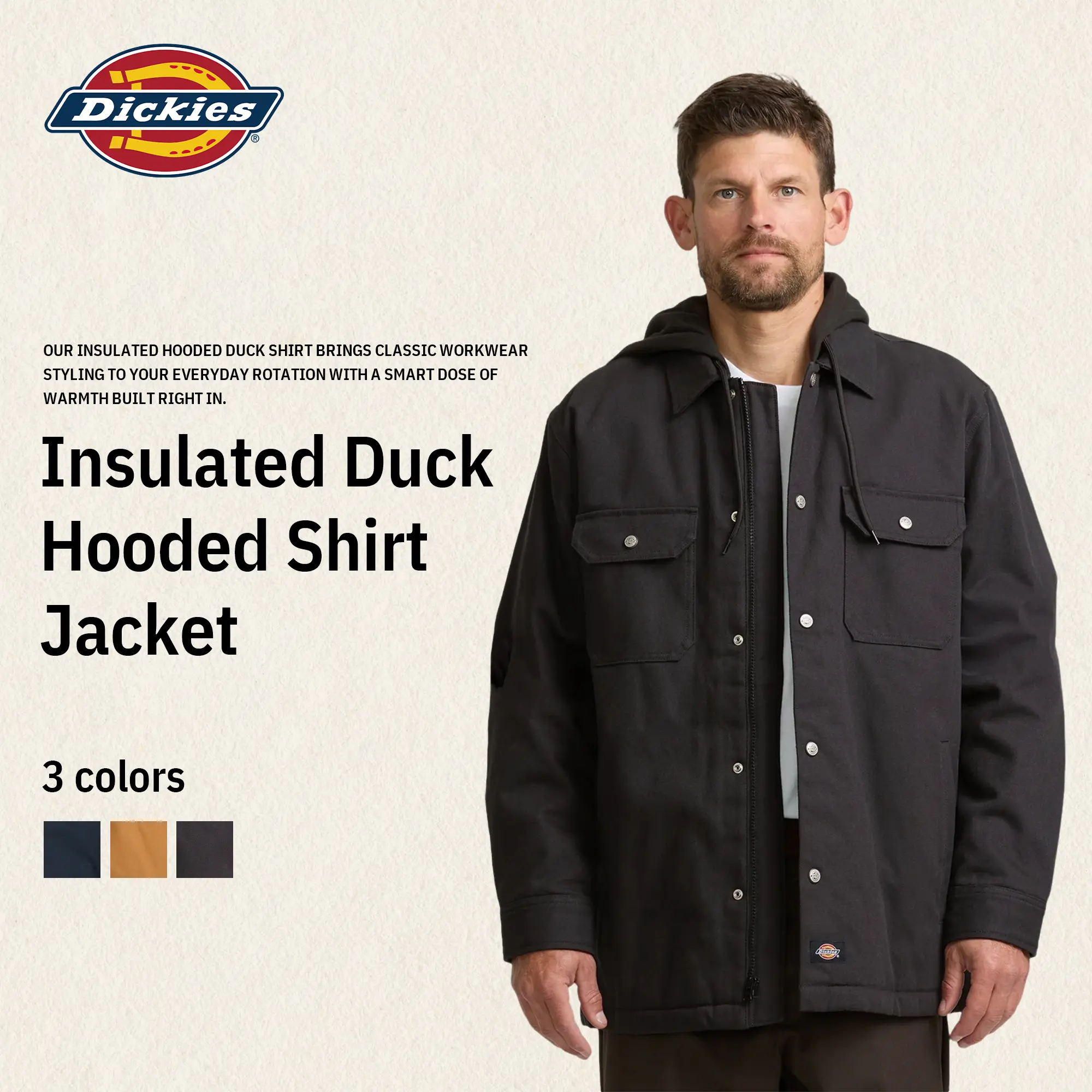 Dickies | Insulated Duck Hooded Shirt Jacket,100% Cotton,Insulated Lining,Comfortable,Easy Layering,Classic Workwear Style