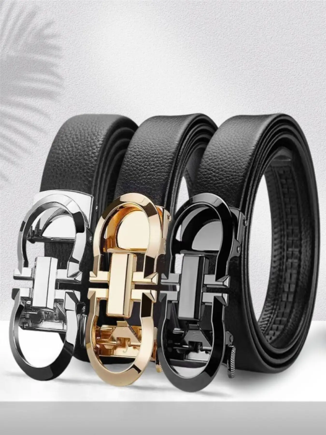 Men's New Belt, Fashion Business Belt, Automatic Business Casual Leather Belt, Trendy Versatile Buckle, High-End All Season Versatile Waistband, Letter Pattern, No Ca Prop 65, Adjustable Belts, Pu Leather Belts, Belt With Buckle
