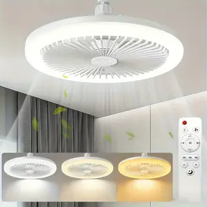 Ceiling fan lamp with remote control – E26/E27 base, 3-speed, 3 adjustable colors (3000K-6500K), 360° rotatable, adjustable-light LED light. Suitable for kitchens, bedrooms, living rooms, and small spaces. Ceiling fan for living room.