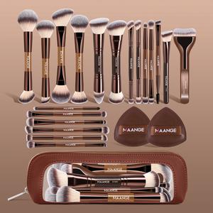 Maange 22-Piece Makeup Brush Set with 19 Brushes, 2 Powder Puffs, Storage Bag, Foundation Brush, Blush Brush, Eyeshadow Brush, Mascara Brush, Blending Brush