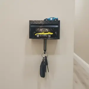 Garage Key Hook with 2 pcs Random Cars, Garage Hooks, Automatic Door Opener, Garage Entry Storage Box, Key Coin Small Item Holder, Wall Mounted Holder, Space Saving Design