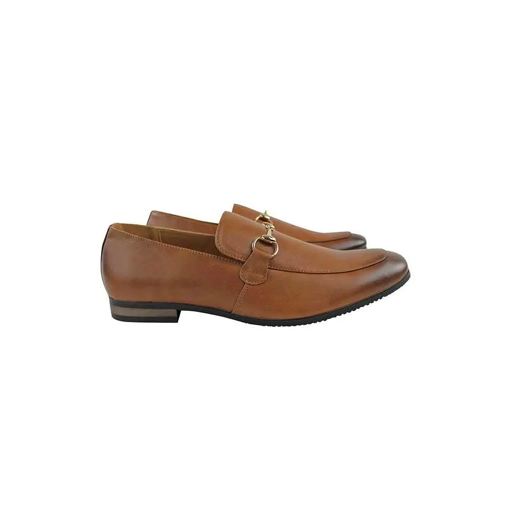 Genuine Leather Mens Cognac Brown Slip On Loafers Gold Buckle Dress Shoes  By AZARMAN - TikTok Shop