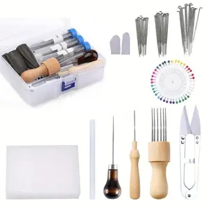 A Set of Needle Felting Tools Kit with 60 Pcs Needles,Including Foam Mat,Wooden Handle,Scissors,Ideal for DIY Wool Crafts,Hand Tools Kits