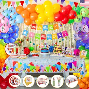 275 count Colorful Birthday Party  for Boy, Girl- Rainbow Party Supplies, Happy Birthday Banner, Balloons Garland Arch Kit Tablecloth Honeycomb Cake Topper Plates Cups Napkins Straws, 25 Guest