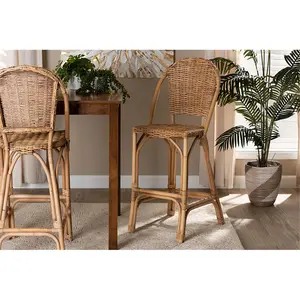212 MAIN Neola Modern Bohemian Open Back Weaved Frame Natural Rattan Bar Stool - 44.5hx18wx22d, Fully Assembled, for Indoor Use