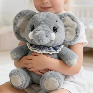 Cute sitting elephant bib plush toy, Stuffed Animal, pink/grey, perfect for Mother's Day, Thanksgiving, graduation, back-to-school gifts for boys and girls, family and friends.