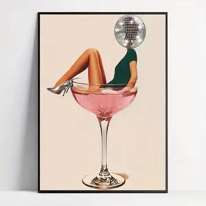 1 Piece, Frameless, Vintage Wine Glass Wall Decoration, Bar Cart Poster, Bedroom Canvas Decoration, 15.75*23.6inch, Ready to Hang, Canvas Painting