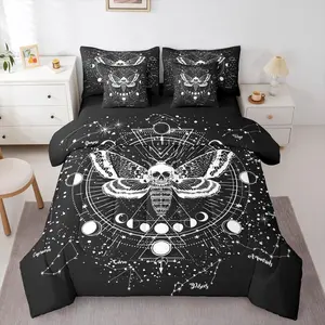 Feelyou 7-Piece Boho Moth Bedding Set - Gothic Look Bed-in-A-Bag with Bohemian Moon Stars Comforter, Multi-Size Bedding Supplies Including Sheets, Complete 7-Piece Set