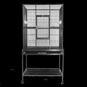 212 MAIN Compact Iron-Bar Bird Flight Cage (31x20 in.) - with Removable Stand, Iron Bars, Bottom Storage Space, Black