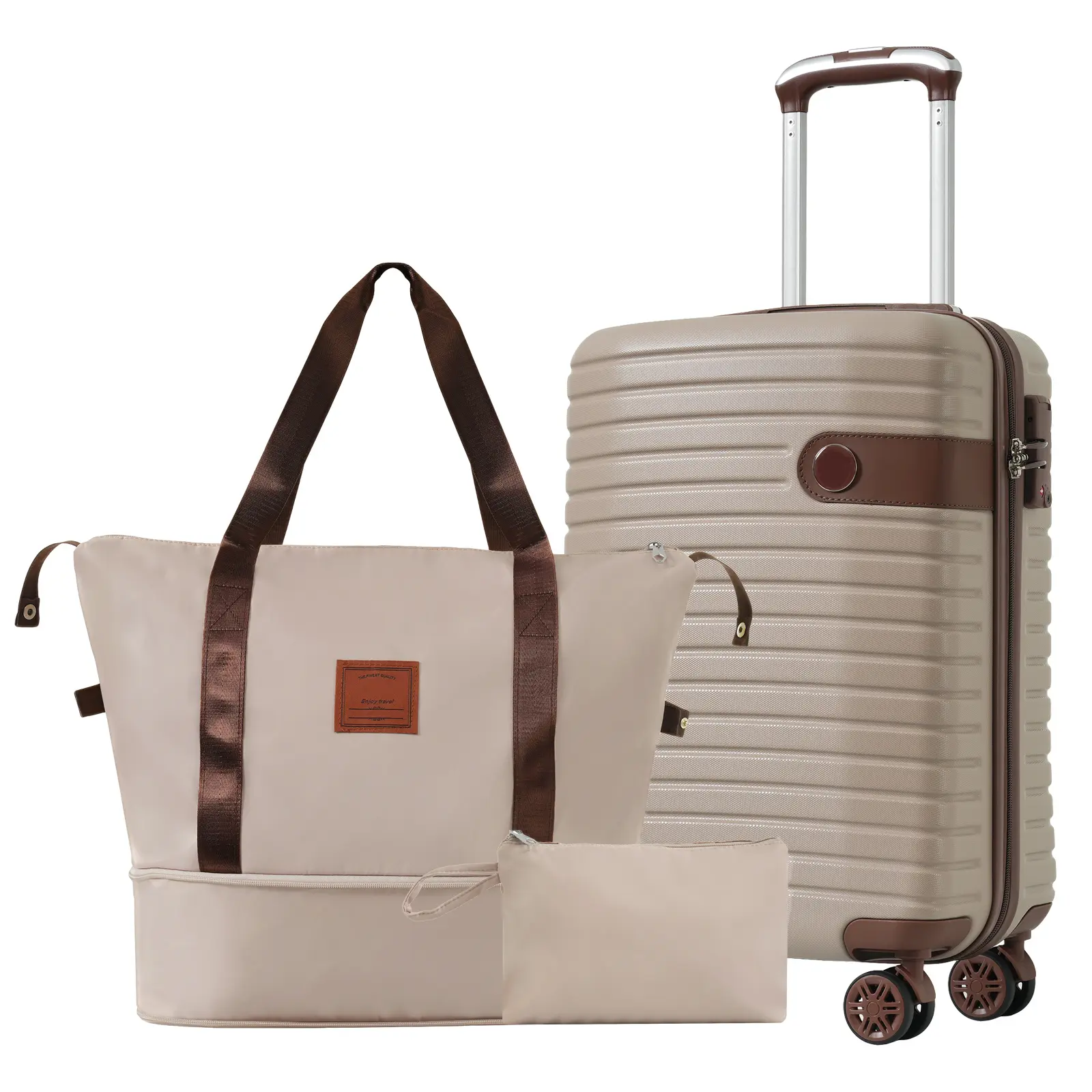 3-piece luggage set with 22x14x9 airline approved lightweight hard shell ABS wheeled luggage, 20 inches, foldable, storage space saving