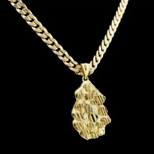 AAA+ CZ High-End Brass Golden Nugget Pendant & 14K Stamped 6mm 20" 24" Cuban Chain Necklace Hip Hop Celebrity Style Daily Wear