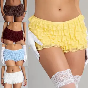 Women's Layered Lace Shorts, Casual Stylish Solid Elastic Low Rise Shorts for Spring/Summer, Ladies Clothes for Indoor Outdoor Wear, Ladies Clothes for Daily Wear