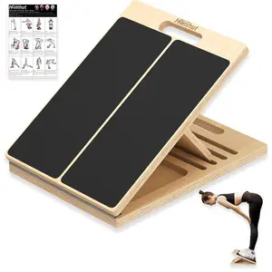 Easy Carry Natural Wood Incline Board, Calf Stretcher for Physical Therapy & Squats, Adjustable Tilt Board for Ankle Knee Leg Heel Feet, Includes Ankle Brace & Manual