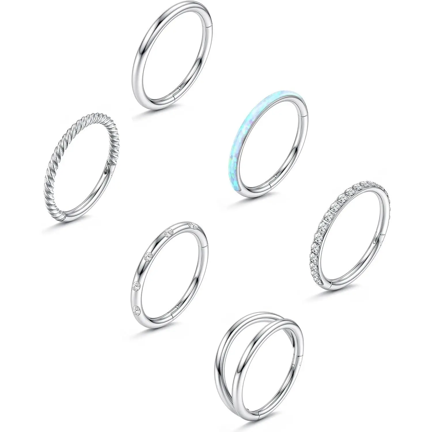FLORIDECO 6PCS 18G Surgical Steel Nose Rings Hoop for Women Men Small CZ Clicker Hinged Septum Piercing Jewelry Lip Helix Cartilage Conch Tragus Rook