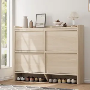 👟 4-Door Flip Shoe Cabinet – More Storage, Wooden Organizer with Adjustable Shelves – Hidden Entryway & Hallway Cabinet ✨, Decor, Rack, Drawer, Wall