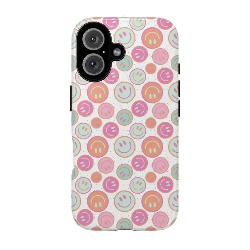 Pastel Smile Face Pattern Phone Case — Compatible with Samsung S26/S25/S24/S23/S22/S21, iPhone 17/16/15/14/13/12/11 phone cases. Drop-Resistant, Non-Slip, and Fade-Resistant.The Perfect Gift for Cheerful and Trendy Style Lovers.