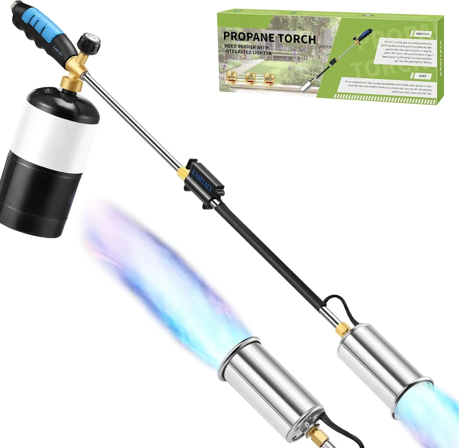 Weed Torch Propane Burner, 32" Blow Torch Flame Thrower, Weed Burner with Self Igniting and Anti-slip Rubber Handle for Weeding, Charcoal Starter, Ice Melting(Fuel Not Included)