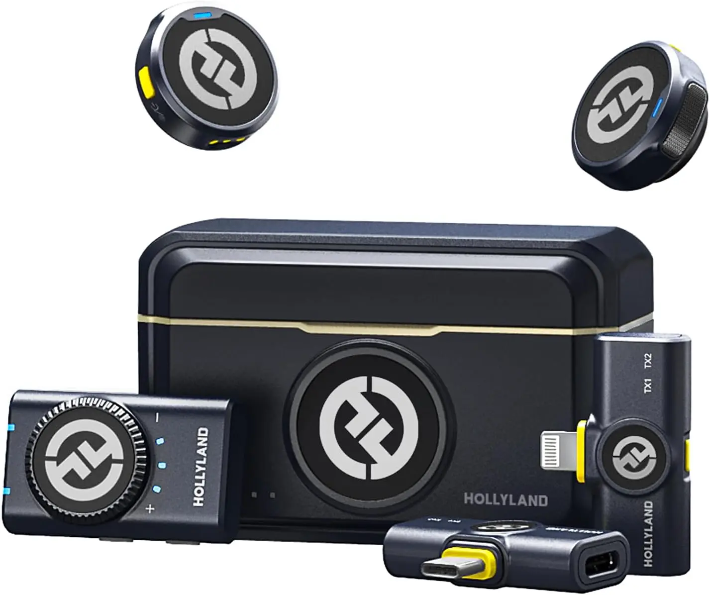 Hollyland Lark M2 Wireless Microphone for iPhone/Camera/Android/PC, 48kHz/24-bit High Fidelity Audio, 300m Range, Noise Cancelling, 40h Use, YouTube, Vlog, Streaming (2TX + 3RX + Charging Case)