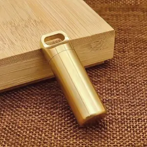2pcs Golden Brass Waterproof Pill Jar with Keychain - Compact & Durable Medicine Case, Medicine Organizer, Ideal for Outdoor Camping & Travel Emergencies
