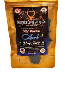 Mesquite Creek Jerky Co. Dill Fuego Azul Beef Jerky - Limited Edition 30g Protein Per Package (Dill Pickle Beef Jerky with Blue Fuego Powder Coating)