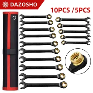 10-Piece/5-Piece Fixed Head Wrench Set, 72-Tooth Ratchet, Chrome Vanadium Steel, Metric Wrenches, Versatile Sizes, Wrench Tool, Storage Bag Included