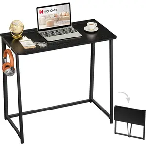 Folding Computer Desk, Small Writing Foldable Desk 31.5 in, Space-Saving Laptop Table, Easy Assembly Workstation for Home Office, Black