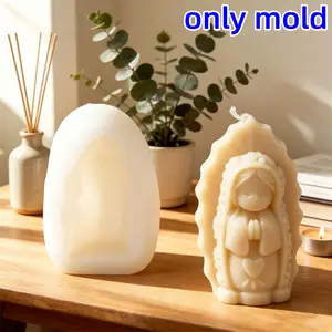 3D Virgin Mary Silicone Candle Mold, Praying Madonna Candle Making Mold, for Scented Aromatherapy Wax Candle, Soap, Resin, Plaster Casting, DIY Home Decor Handmade Gift