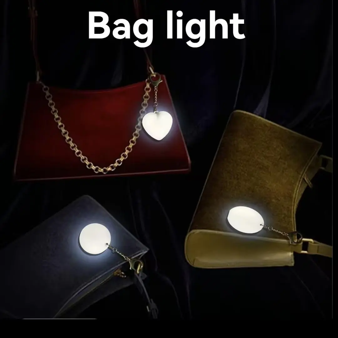 Heart Shaped Bag Touch Sensor Light (3pcs), USB Rechargeable LED Charging Light, 3 Brightness Levels, Leather Handbag Charm Keychain, Cute Gift for Women