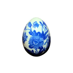Vintage Chinoiserie Blue and White Porcelain Egg