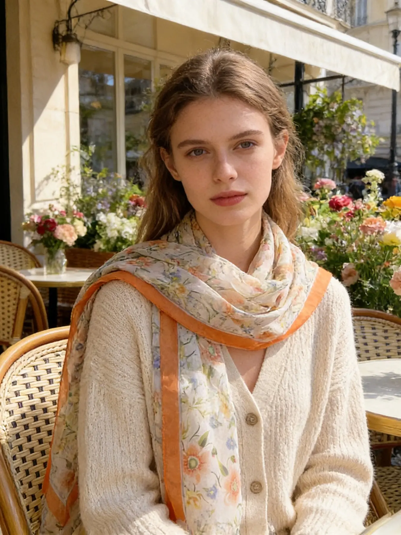 Spring Summer Women's Fashion Thin Floral Print Silk Scarf Shawl, Sun Protection Breathable Neck Wrap, Elegant Fitted Design, Floral Pattern Shawl