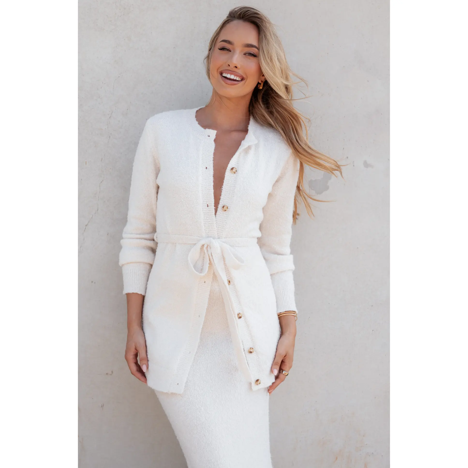 Charmelle Boucle Knit Cardigan Top - White