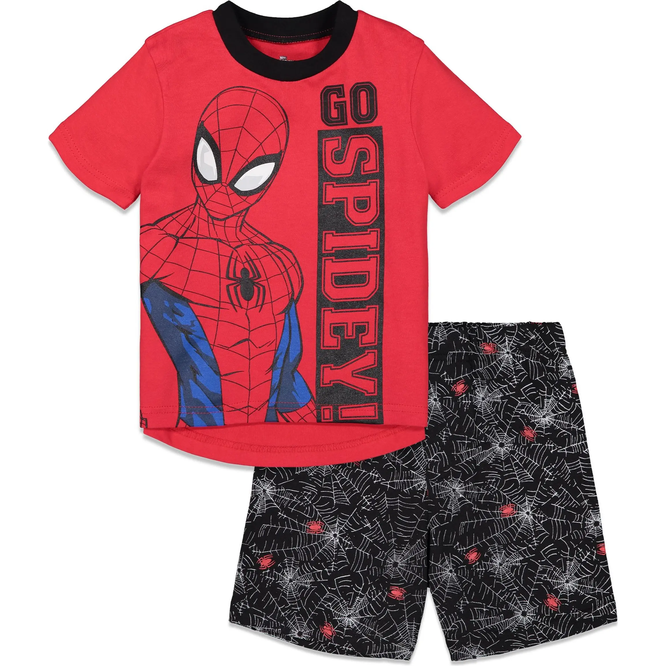Marvel Spider-Man Boys' 2-Piece T-Shirt & Shorts Set, Kids Clothing Boys, French Terry Soft Fabric, Embroidered Webs, Breathable (Toddler to Big Kid)