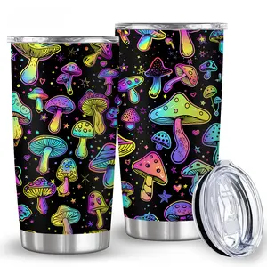 20oz Stainless Steel Tumbler with Lid, Bisphenol A Free, Fluorescent Mushroom Pattern, Double-Wall Insulated Travel Cup, Leak Proof, Machine Washable, Ideal for Halloween, Valentine's Day, Graduation Gifts - Reusable Multipurpose Mug