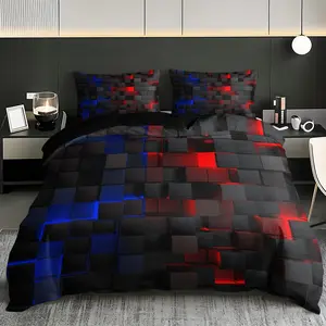 Geometric grid pattern printed duvet covers, Duvet cover set, made of 100% polyester fiber soft and breathable fabric, machine washable, suitable for all seasons, 1 duvet cover+2 pillowcases, coreless, suitable for home bedding decoration