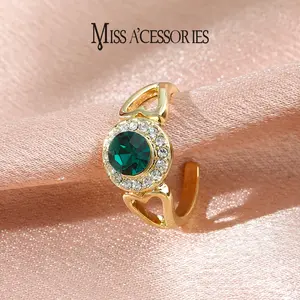 Green Crystal Heart Open Ring | Sparkly CZ Halo Gold Tone | Viral Emerald Look Heart Ring | Luxury Romantic Green Crystal Statement Ring | Timeless Evening Wear Jewelry | Perfect Valentine's Gift: Green Crystal Heart Open Ring