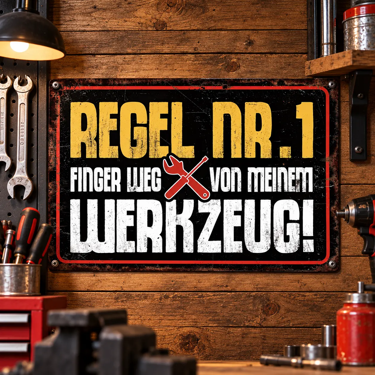 German Rule No. 1 Keep Your Hands Off My Tools Metal Sign, 8 x 12 Inch Funny Workshop Garage Wall Decor, Vintage Rustic 2D Flat Tool Room Plaque for Man Cave Farmhouse Shed, Gift for Dad Husband Mechanic