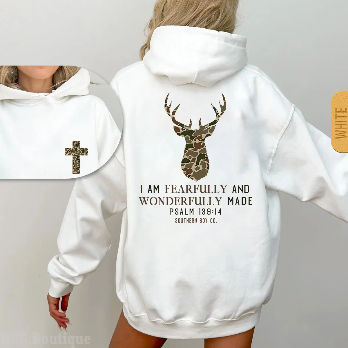 Camo Deer I Am Fearfully & Wonderfully Christian Sweatshirt, 2 Side Camo Hunting Season Faith Graphic Hoodie, Fall Tee, God Jesus Design Tee, Christian Faith Casual Sweatshirt Hooded Outfiter Gift For Best Friend HusBand Wife